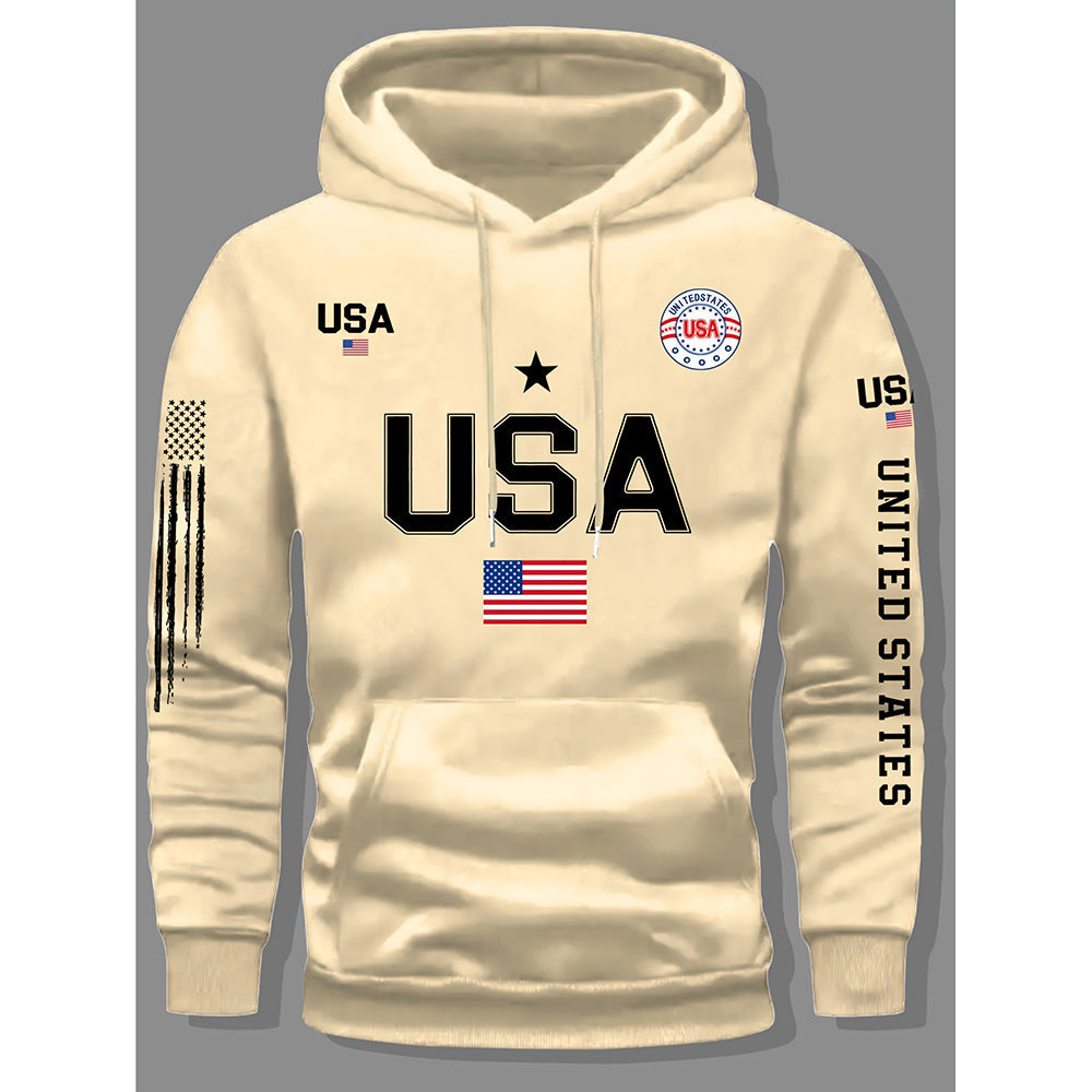 USA Flag Print Classic Cotton Hoodie
