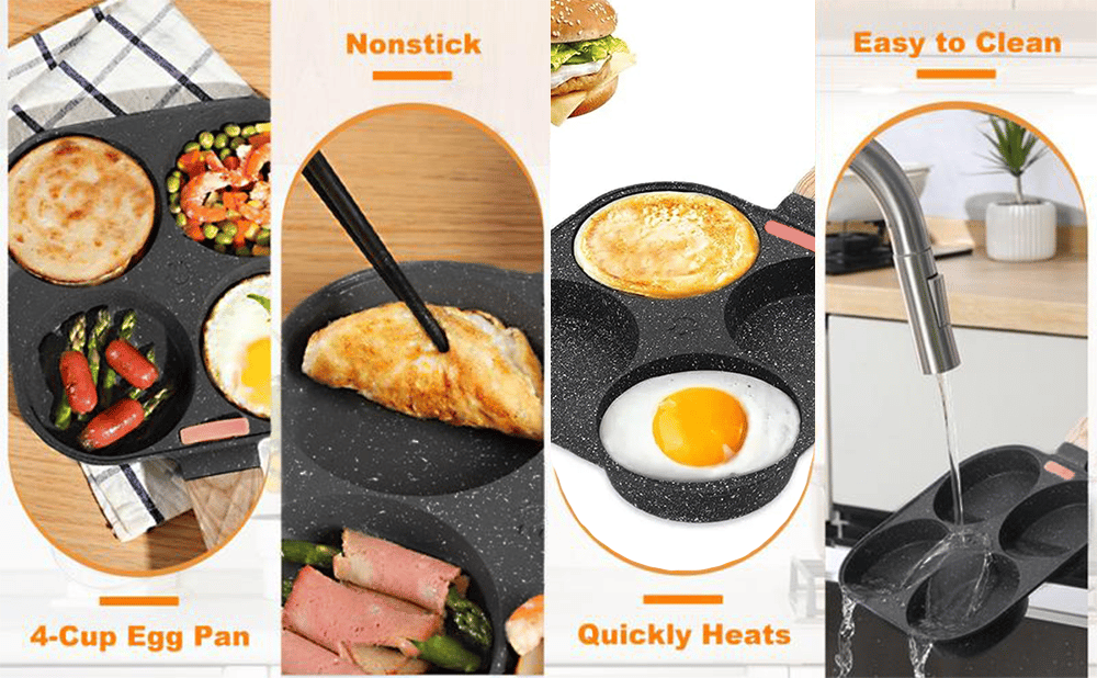 🏆Hot Sale⚡🍳Non-stick Egg Frying Pan, 4 Holes Skillet With Handle🍳