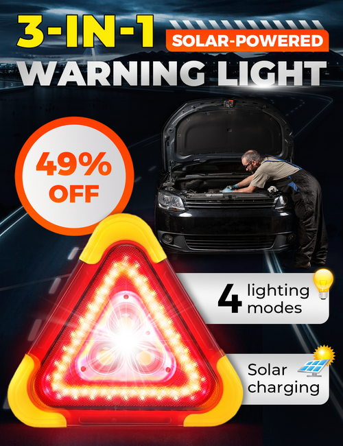 🔥For Your Safty🔥3-IN-1 Solar Emergency Triangle Warning Light at the Roadside