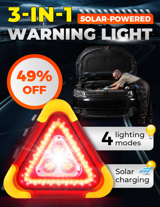 🔥For Your Safty🔥3-IN-1 Solar Emergency Triangle Warning Light at the Roadside