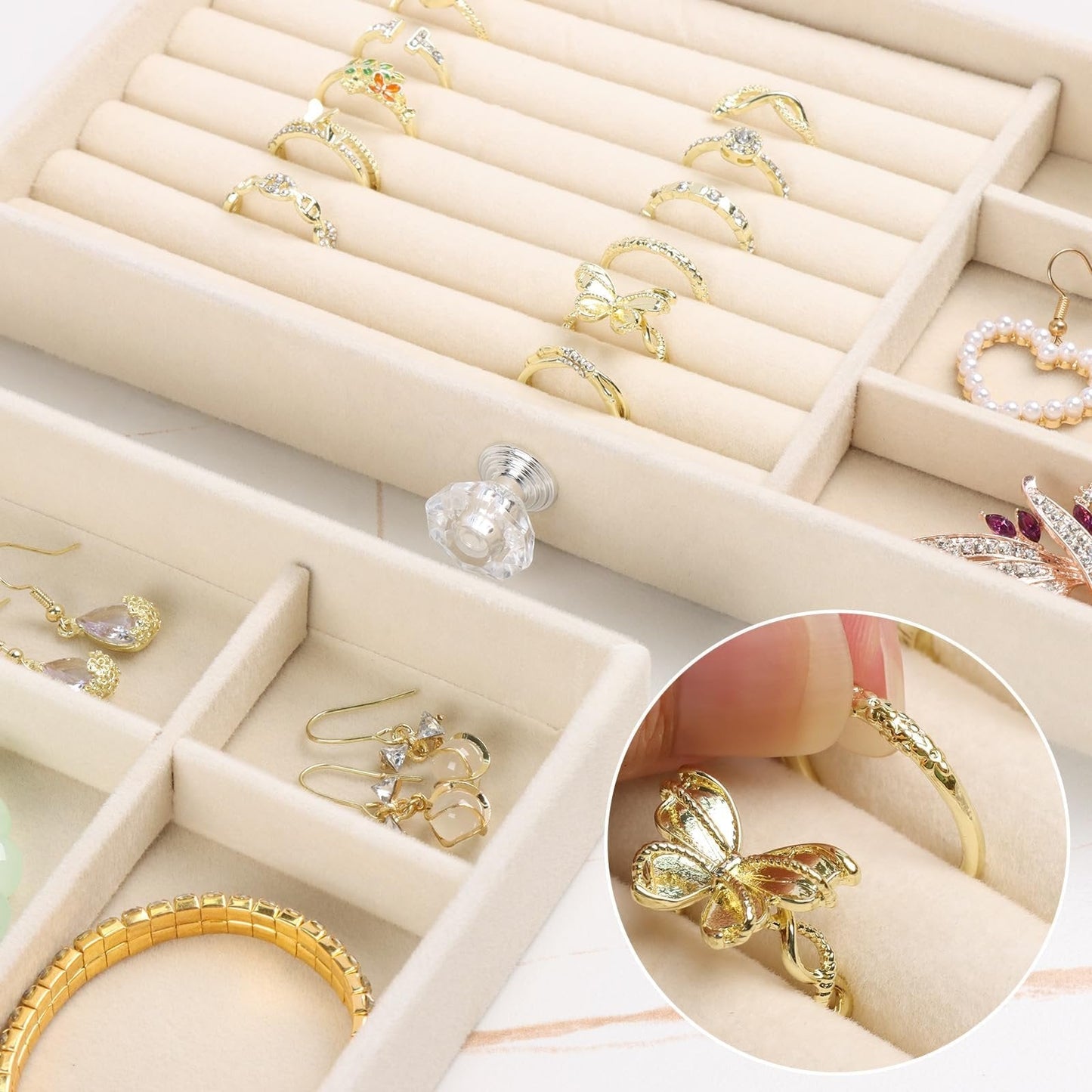 💍Luxury Acrylic Jewelry Box Organizer - 5 Drawers Velvet Lined Clear Stackable Storage