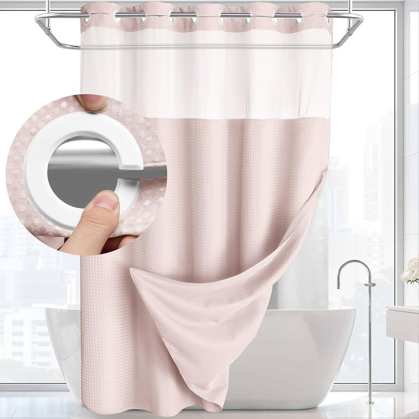 🔥LAST DAY 49% OFF🔥No Hook Shower Curtain with Snap in Liner