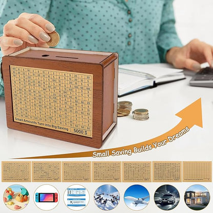 🎁 Hot Sale 50% OFF 🔥Retro Style Wooden Money Box with Counter Piggy Bank Handmade Saving Money Goal Piggy Bank