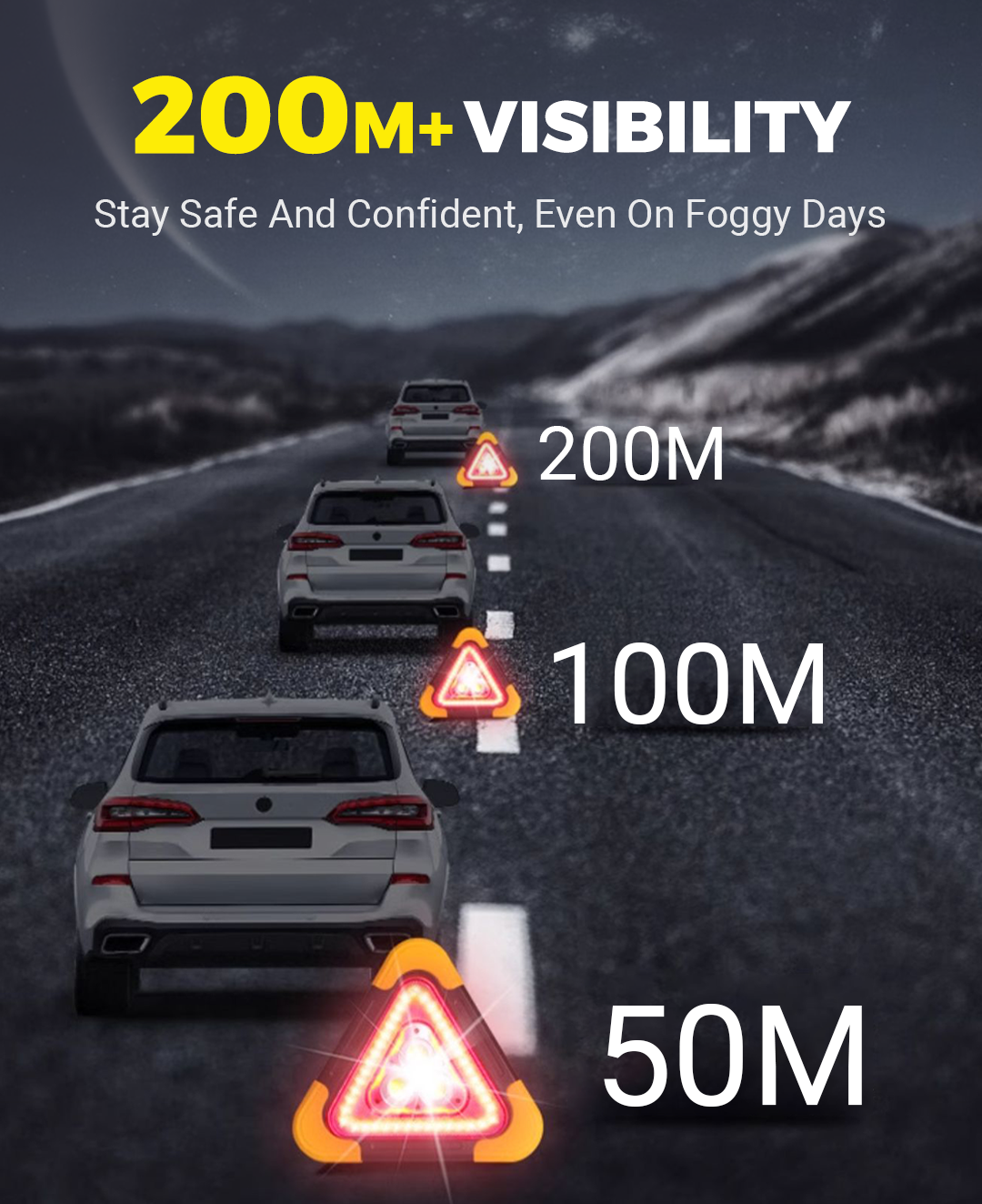 🔥For Your Safty🔥3-IN-1 Solar Emergency Triangle Warning Light at the Roadside