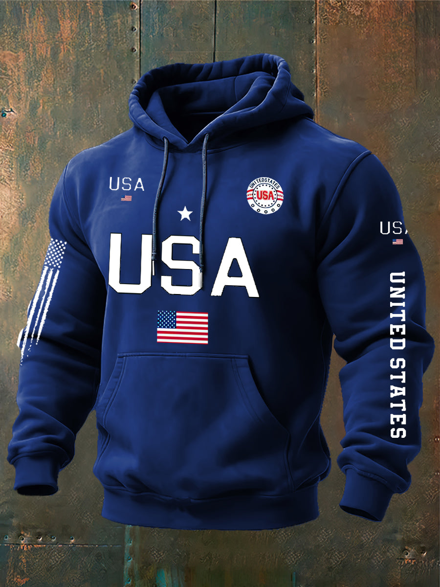 USA Flag Print Classic Cotton Hoodie