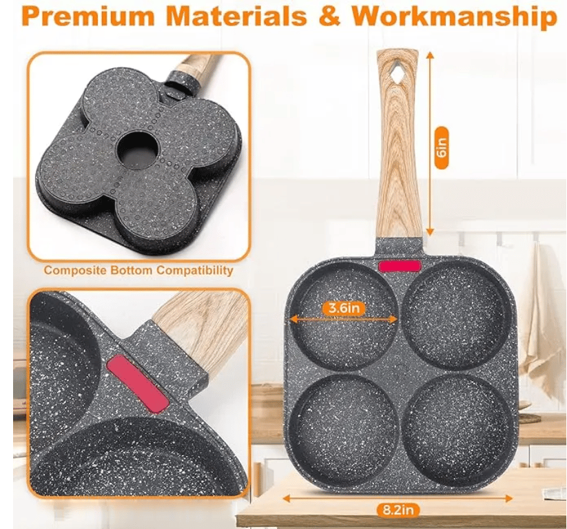 🏆Hot Sale⚡🍳Non-stick Egg Frying Pan, 4 Holes Skillet With Handle🍳