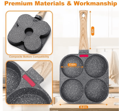 🏆Hot Sale⚡🍳Non-stick Egg Frying Pan, 4 Holes Skillet With Handle🍳