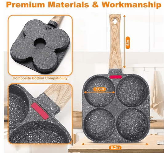 🏆Hot Sale⚡🍳Non-stick Egg Frying Pan, 4 Holes Skillet With Handle🍳