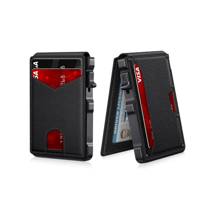 💼🔒Premium Aluminum RFID Blocking Minimalist Wallet for Men — Pop-Up Card Access, Money Clip & ID Window