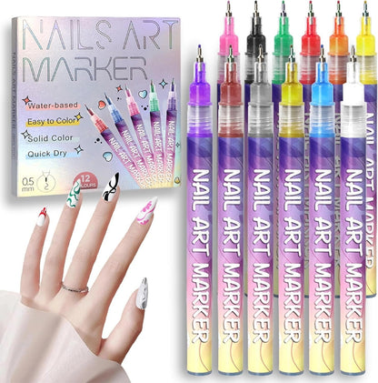 🎁🎄Christmas Flash Sale 12-Color Nail Doodle Pen for DIY Nail Art Quick Drying Acrylic Painting and 3D Dot Embroidery mma acrylic nail