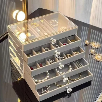 💍Luxury Acrylic Jewelry Box Organizer - 5 Drawers Velvet Lined Clear Stackable Storage