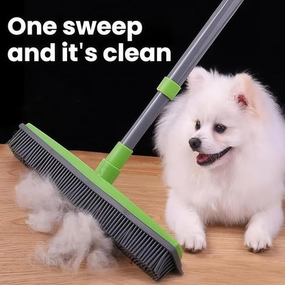 Pet Fur Removal Broom, 2 in 1 Silicone Broom for Carpet Pet Hair, Adjustable Handle Carpet Rake