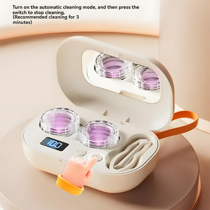 Ultrasonic Contact Lens Cleaner Machine with Integrated Mirror