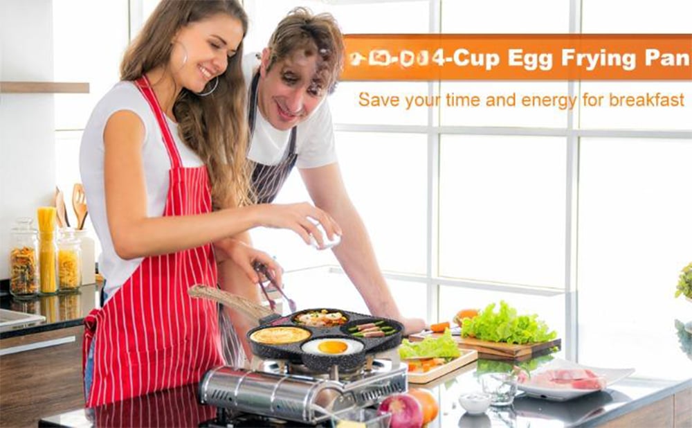🏆Hot Sale⚡🍳Non-stick Egg Frying Pan, 4 Holes Skillet With Handle🍳