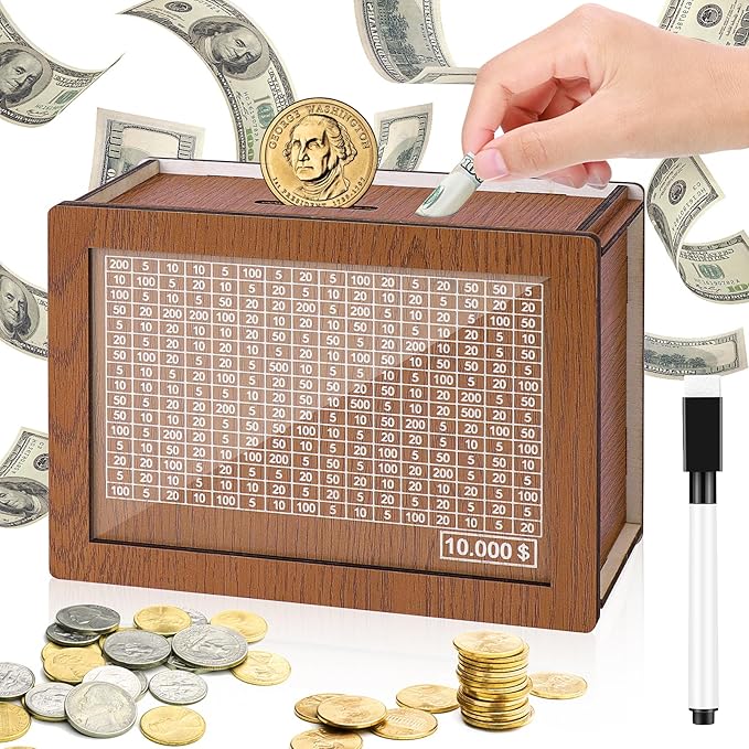🎁 Hot Sale 50% OFF 🔥Retro Style Wooden Money Box with Counter Piggy Bank Handmade Saving Money Goal Piggy Bank