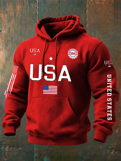 USA Flag Print Classic Cotton Hoodie