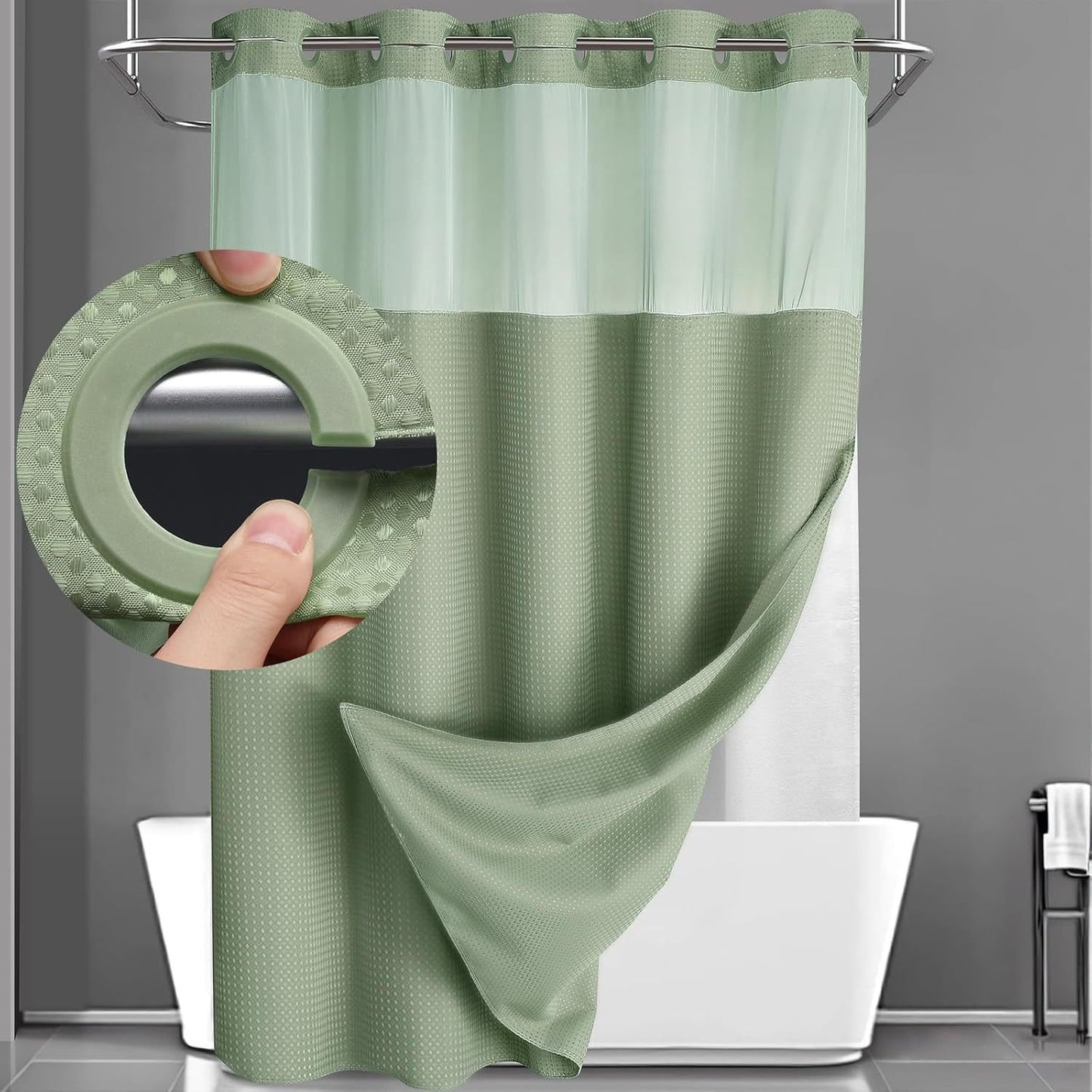 🔥LAST DAY 49% OFF🔥No Hook Shower Curtain with Snap in Liner