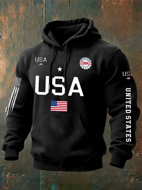 USA Flag Print Classic Cotton Hoodie