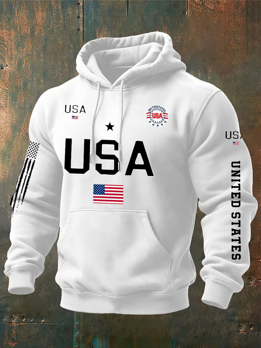 USA Flag Print Classic Cotton Hoodie