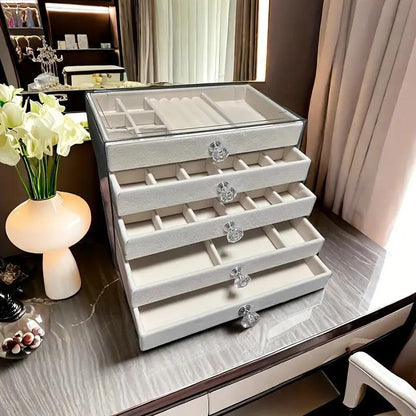 💍Luxury Acrylic Jewelry Box Organizer - 5 Drawers Velvet Lined Clear Stackable Storage