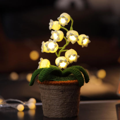 Lily of The Valley Lamp, Crochet Artificial Flowers with Night Lights, Cordless Table Lamp - Women Gift Ideas for Christmas Valentine Mother's Day, Desk Home Decorations