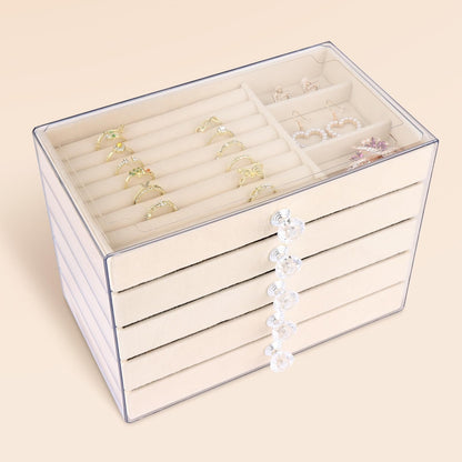 💍Luxury Acrylic Jewelry Box Organizer - 5 Drawers Velvet Lined Clear Stackable Storage