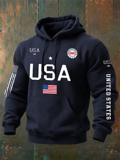 USA Flag Print Classic Cotton Hoodie