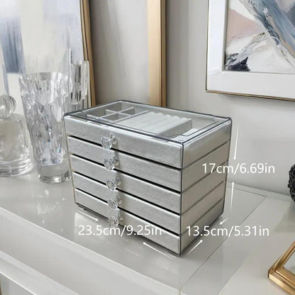 💍Luxury Acrylic Jewelry Box Organizer - 5 Drawers Velvet Lined Clear Stackable Storage