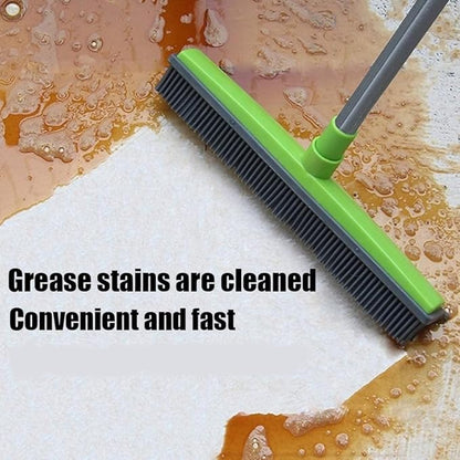 Pet Fur Removal Broom, 2 in 1 Silicone Broom for Carpet Pet Hair, Adjustable Handle Carpet Rake