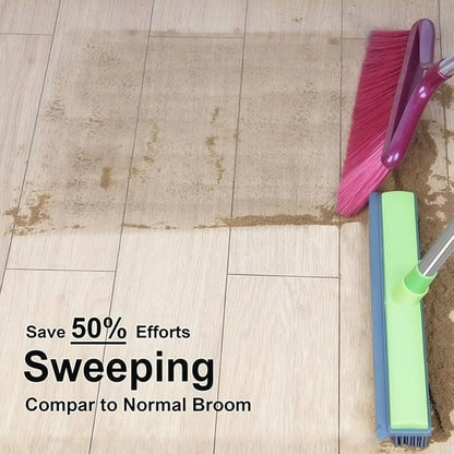 Pet Fur Removal Broom, 2 in 1 Silicone Broom for Carpet Pet Hair, Adjustable Handle Carpet Rake