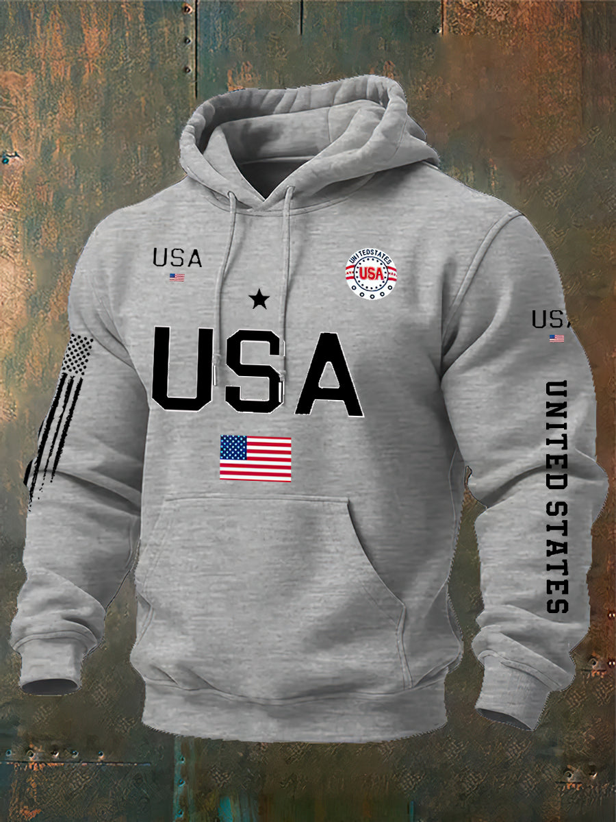 USA Flag Print Classic Cotton Hoodie