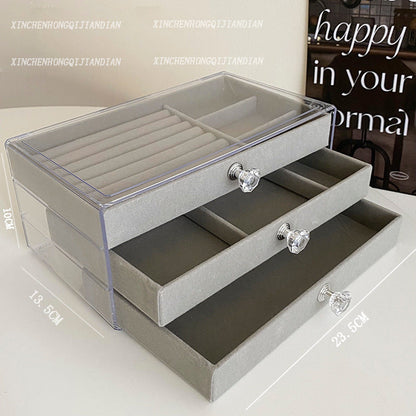 💍Luxury Acrylic Jewelry Box Organizer - 5 Drawers Velvet Lined Clear Stackable Storage
