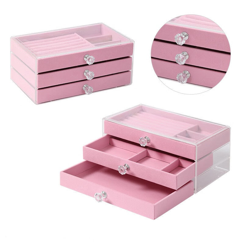 💍Luxury Acrylic Jewelry Box Organizer - 5 Drawers Velvet Lined Clear Stackable Storage