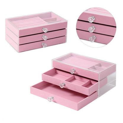 💍Luxury Acrylic Jewelry Box Organizer - 5 Drawers Velvet Lined Clear Stackable Storage