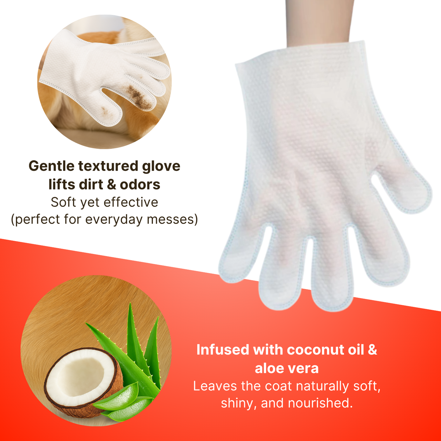 PET Glove Wipes，Freshening Grooming Dog&Cat Disposable 20Pcs
