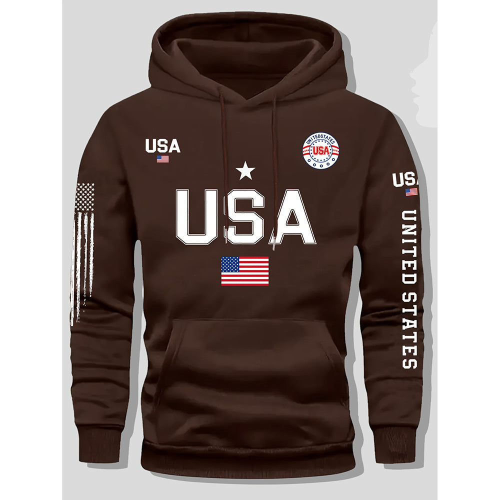 USA Flag Print Classic Cotton Hoodie