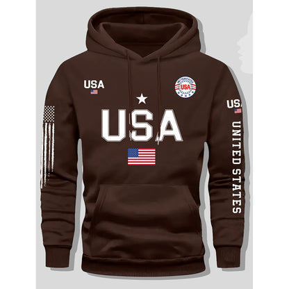 USA Flag Print Classic Cotton Hoodie