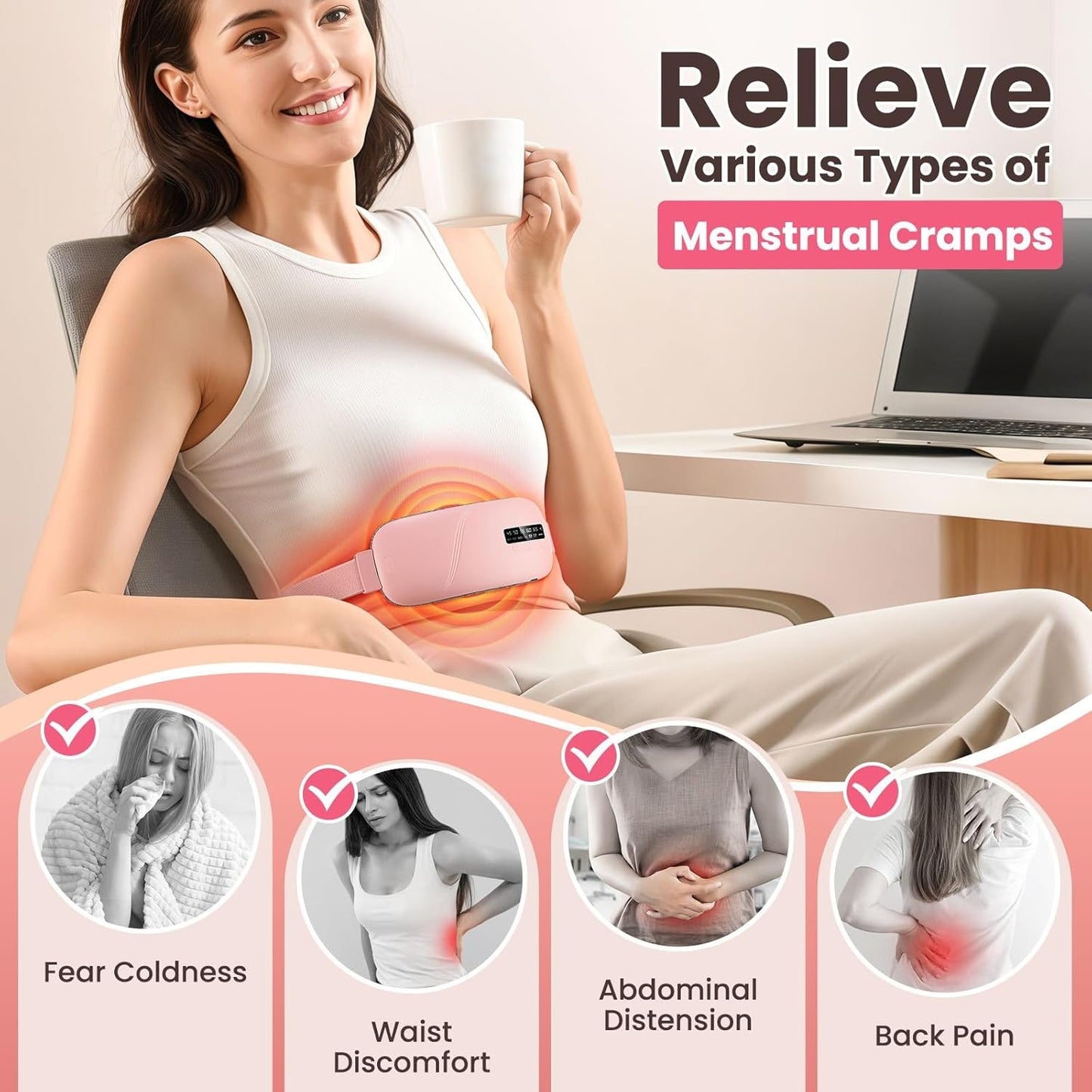 Menstrual Heating Pad, with 5 Heat Levels and 4 Vibration Massage Modes