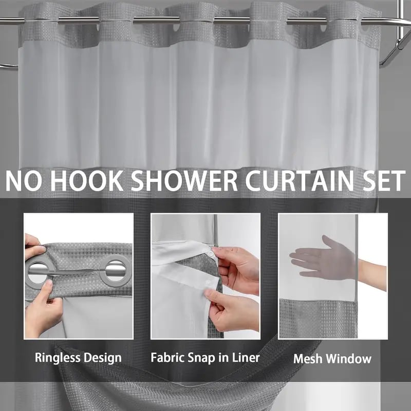 🔥LAST DAY 49% OFF🔥No Hook Shower Curtain with Snap in Liner