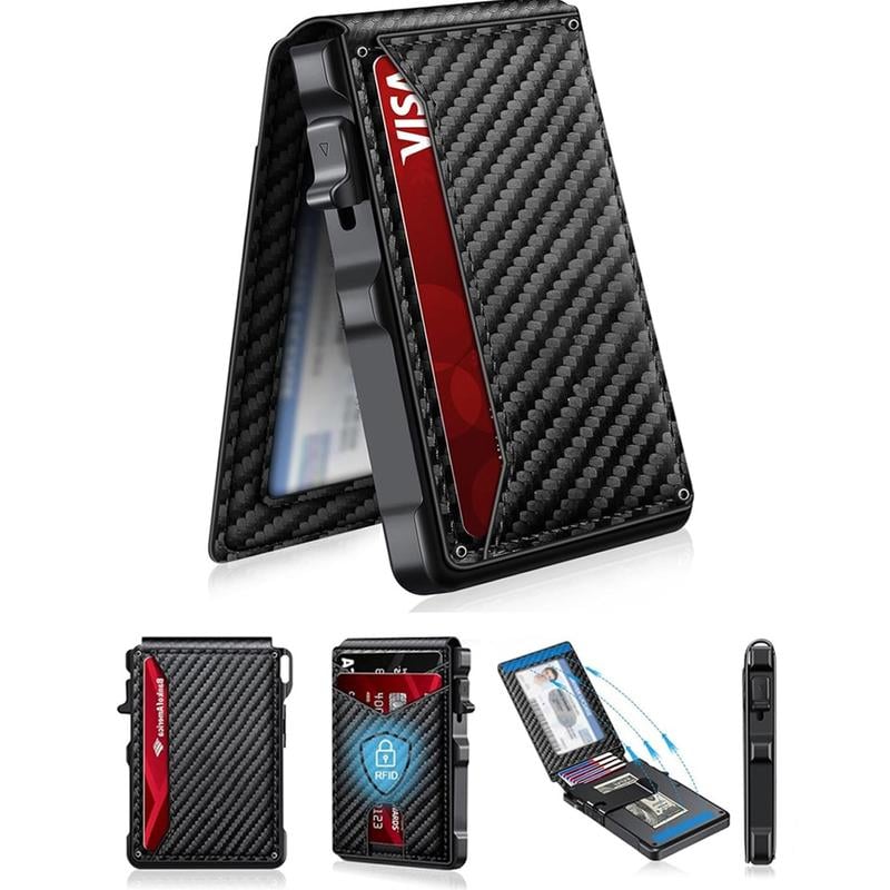 💼🔒Premium Aluminum RFID Blocking Minimalist Wallet for Men — Pop-Up Card Access, Money Clip & ID Window