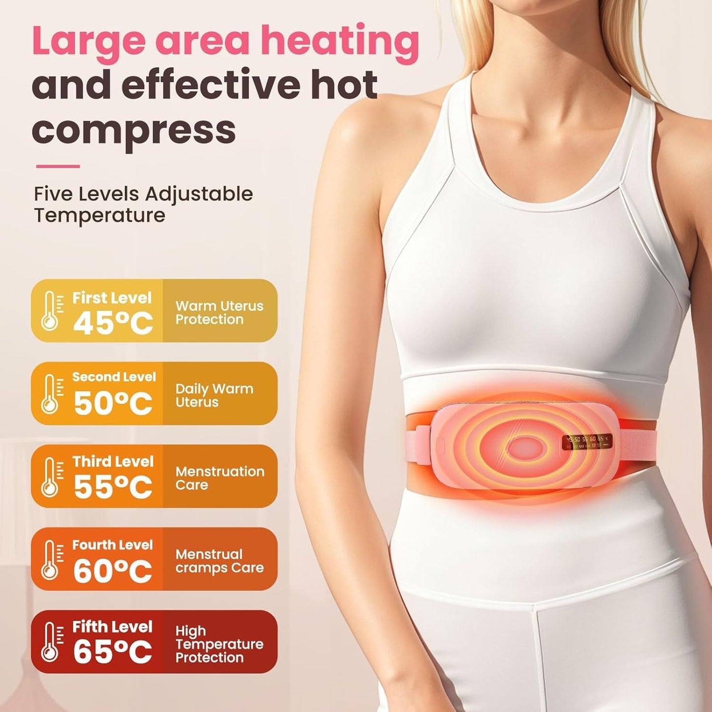 Menstrual Heating Pad, with 5 Heat Levels and 4 Vibration Massage Modes