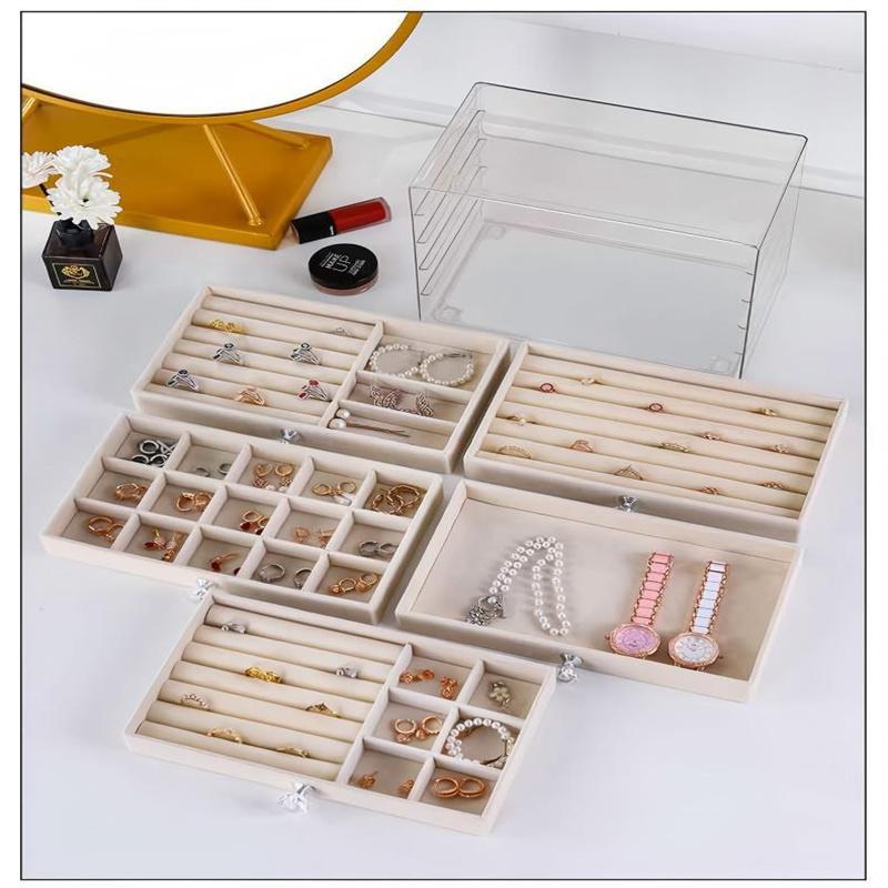 💍Luxury Acrylic Jewelry Box Organizer - 5 Drawers Velvet Lined Clear Stackable Storage