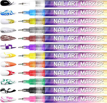 🎁🎄Christmas Flash Sale 12-Color Nail Doodle Pen for DIY Nail Art Quick Drying Acrylic Painting and 3D Dot Embroidery mma acrylic nail