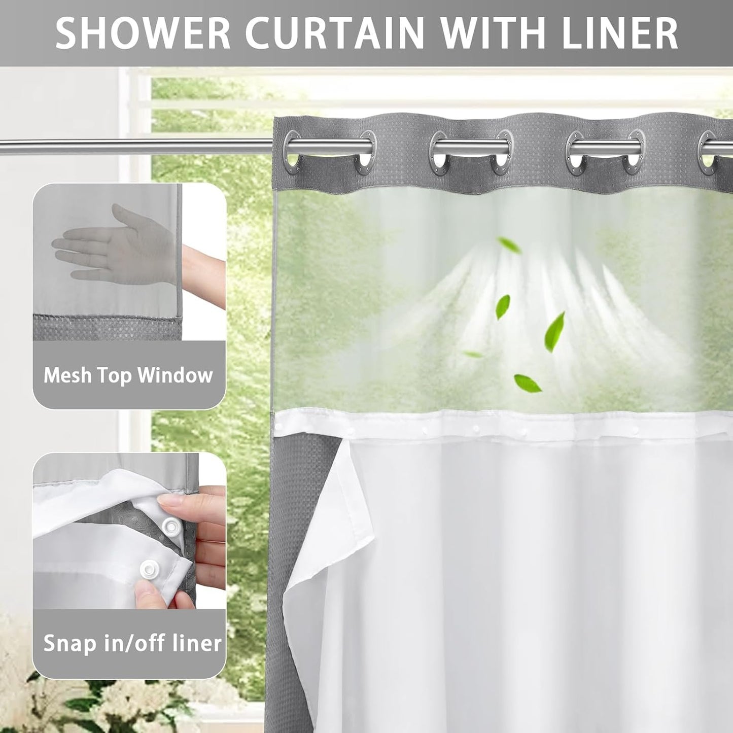 🔥LAST DAY 49% OFF🔥No Hook Shower Curtain with Snap in Liner