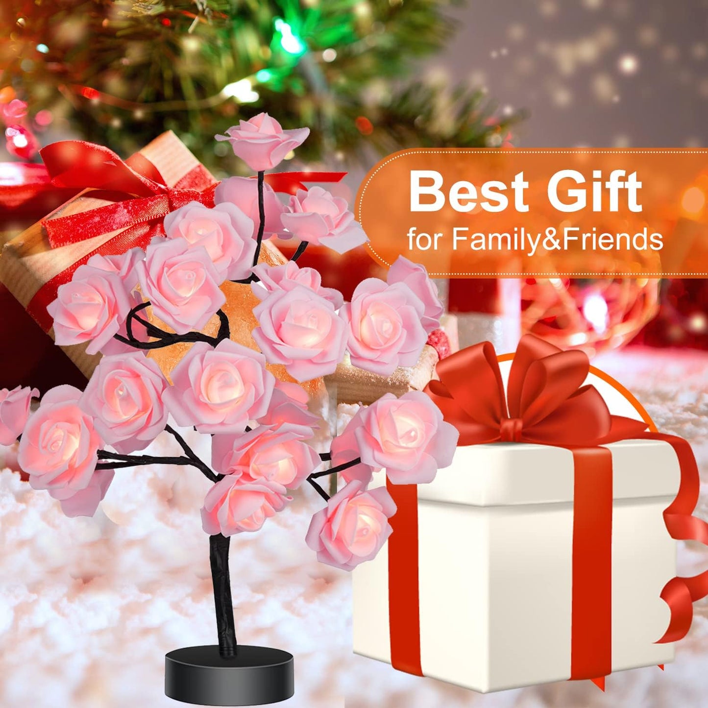 🌹💓Rose Flower Design Tree Night Light, USB Powered Table Lamp