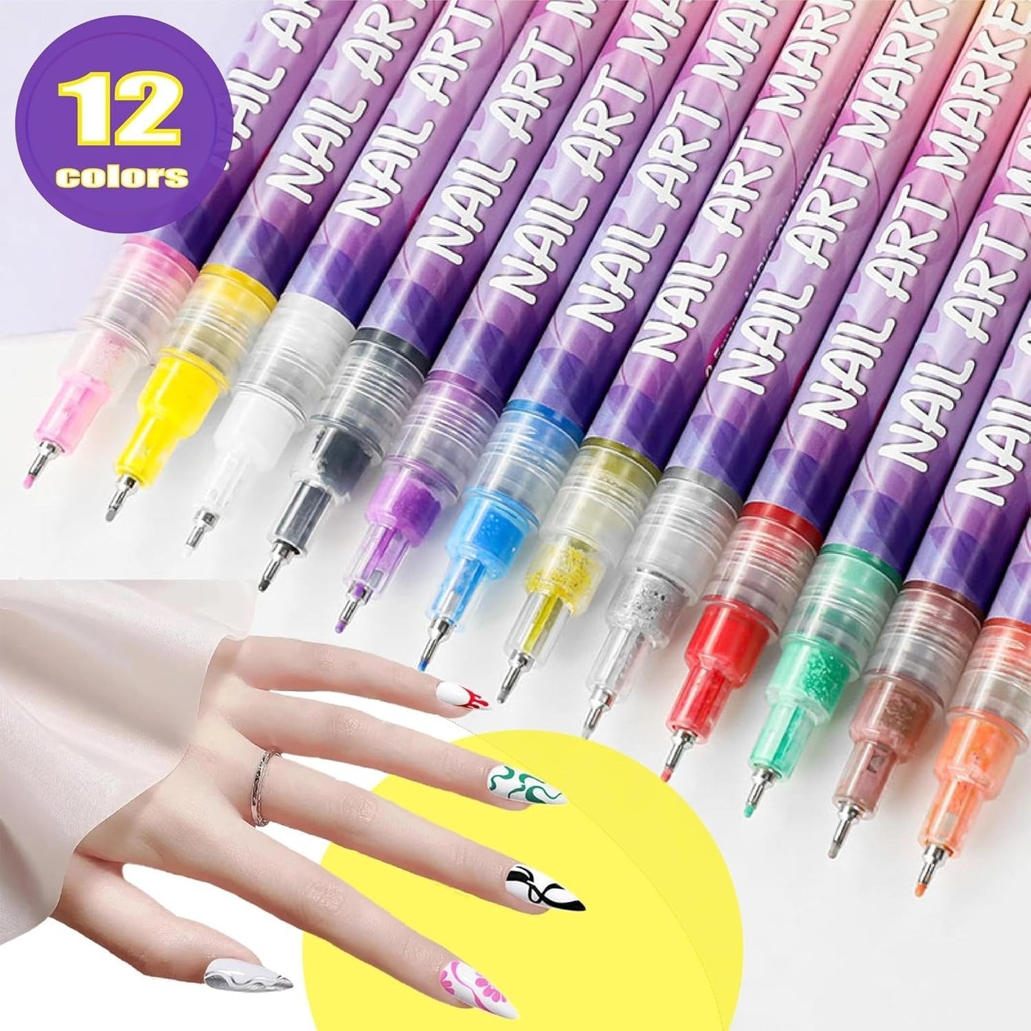 🎁🎄Christmas Flash Sale 12-Color Nail Doodle Pen for DIY Nail Art Quick Drying Acrylic Painting and 3D Dot Embroidery mma acrylic nail