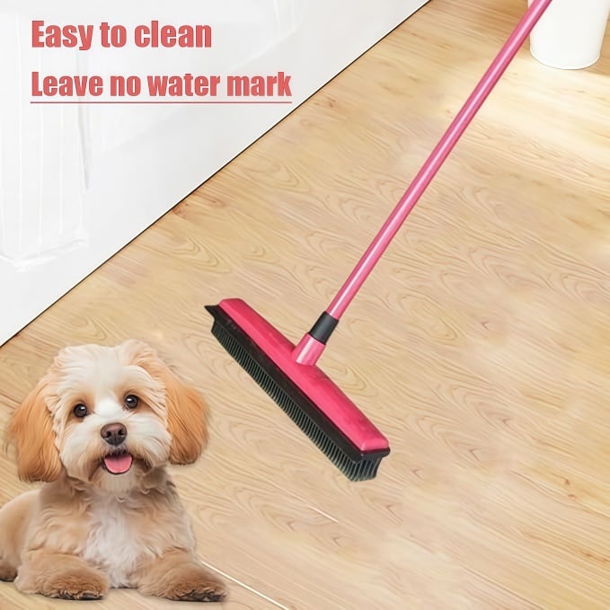 Pet Fur Removal Broom, 2 in 1 Silicone Broom for Carpet Pet Hair, Adjustable Handle Carpet Rake
