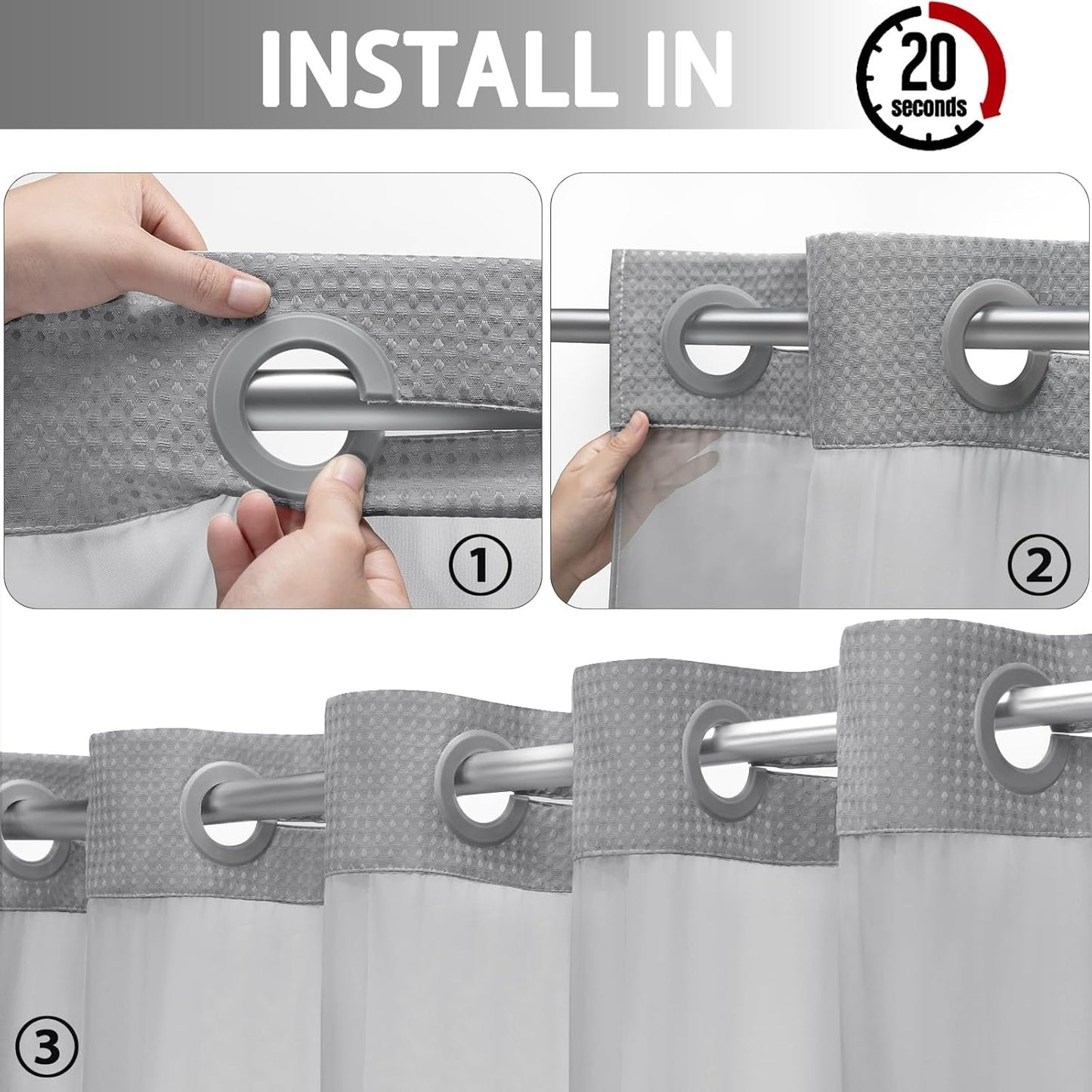 🔥LAST DAY 49% OFF🔥No Hook Shower Curtain with Snap in Liner