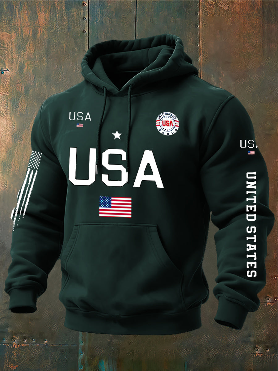 USA Flag Print Classic Cotton Hoodie
