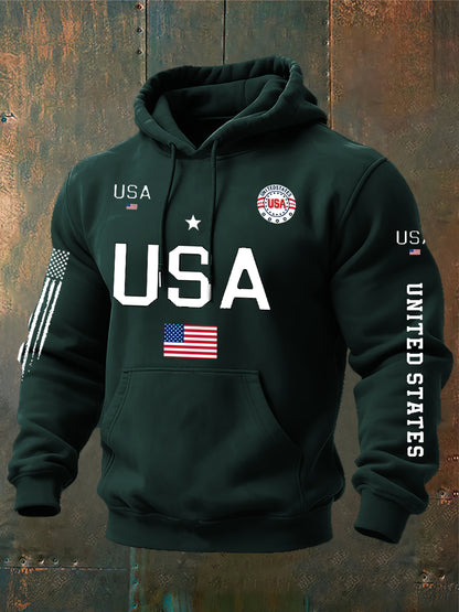 USA Flag Print Classic Cotton Hoodie